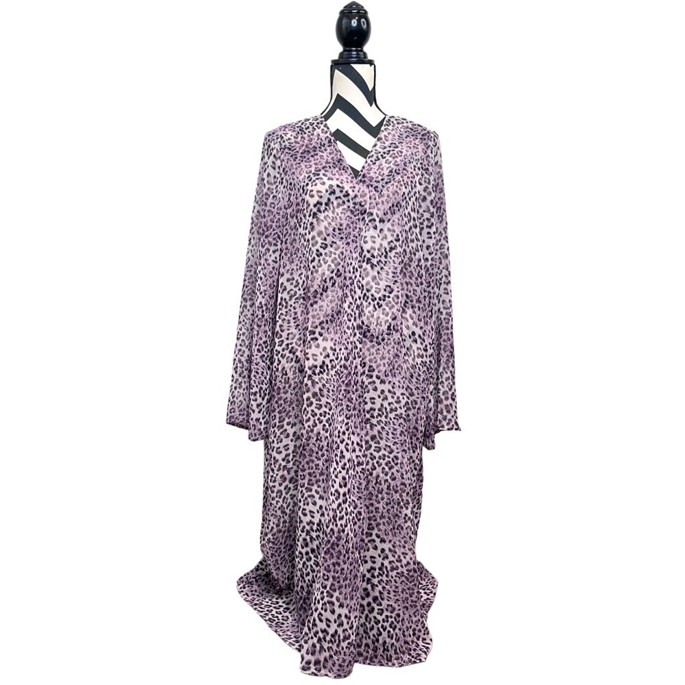 Entro Boho Leopard Print Sheer Long-Sleeve Open Front Long Kimono